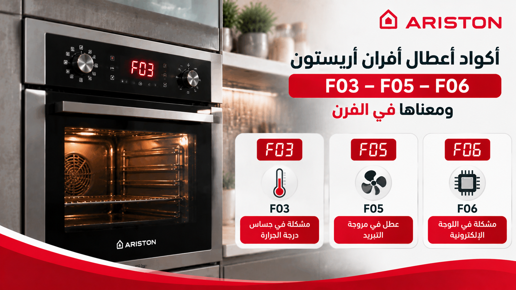 أكواد أعطال أفران أريستون F03 – F05 – F06 ومعناها في الفرن