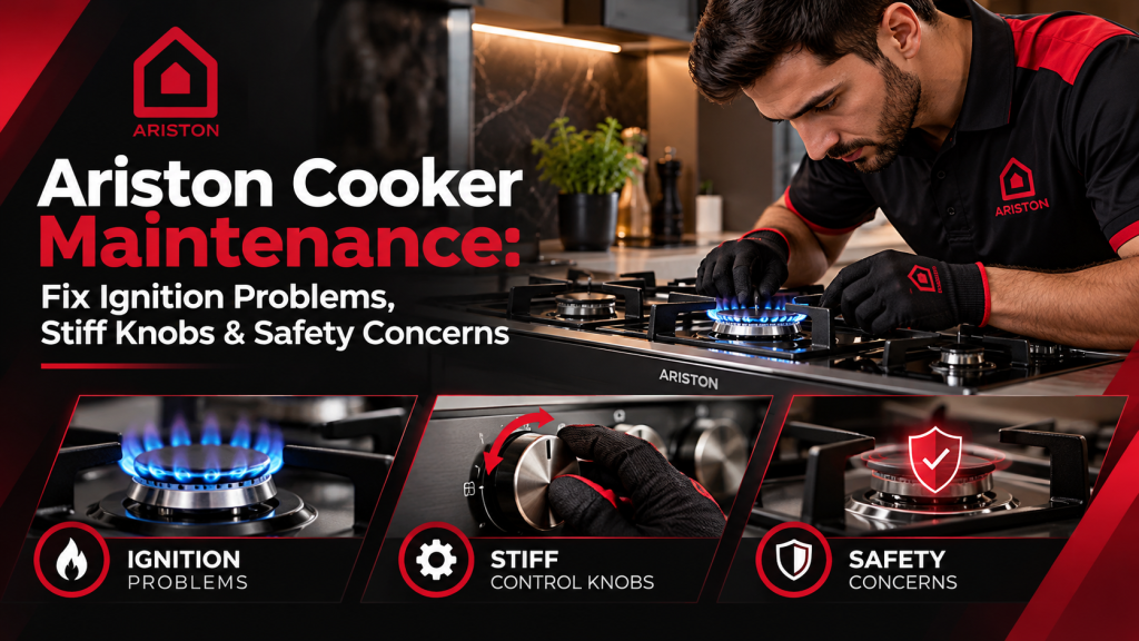 Is your Ariston cooker becoming harder to use, taking longer to ignite, or showing signs of a safety problem? A burner that refuses to light, a control knob that sticks, or an oven flame that goes out unexpectedly can interrupt your daily routine and may indicate a fault that needs professional attention. With the right Ariston Cooker Maintenance, you can identify the cause of these problems, understand which repairs may be necessary, and avoid replacing parts before the actual fault has been diagnosed. Whether your cooker has an ignition issue, an unresponsive control knob, or a problem with its flame safety system, the first step is to understand the symptoms and arrange an appropriate inspection. Call  Ariston Cooker Maintenance at hotline 01211114528 to inquire about cooker maintenance, available home visits, and repair options for your Ariston model. Why Ariston Cooker Maintenance Matters When Performance Starts to Change Your Ariston cooker depends on several components working together, including the burners, ignition system, control knobs, gas connections, and, depending on the model, flame safety devices. When one of these components develops a fault, the symptoms may appear minor at first. A burner might take longer to ignite, a knob may become difficult to turn, or the oven flame may fail to remain lit. Ignoring these changes can make the appliance less convenient to use and may allow an underlying fault to remain unresolved. Professional Ariston Cooker Maintenance focuses on identifying the source of the problem rather than treating every symptom as the same type of failure. A suitable inspection may help determine whether the issue involves dirt or moisture around accessible components, a faulty ignition part, a damaged control mechanism, or another component that requires further testing. If your cooker is no longer operating as expected, [explore our Ariston cooker maintenance service] to learn more about the available service options and how to request assistance. Ariston Cooker Maintenance for Common Ignition and Burner Problems Ignition problems are among the issues that can make a cooker difficult to use. However, a burner that does not light does not necessarily mean that the ignition component itself needs replacement. The correct diagnosis depends on the symptoms, the cooker design, and the condition of its individual components. Why Does an Ariston Cooker Burner Fail to Ignite? If a burner does not ignite normally, the cause may involve the ignition electrode, its electrical connection, contamination around the burner, or another part of the ignition system. In some cases, the problem affects only one burner. In others, several burners may experience similar symptoms, which can help a technician narrow down the possible causes. Avoid repeatedly attempting to ignite a burner that will not light, particularly if you notice a gas smell. Stop using the appliance and follow the appropriate gas-safety procedures. An Ariston Cooker Maintenance inspection can help establish whether the problem requires cleaning, adjustment, component repair, or replacement. What Causes Weak or Delayed Ignition? A weak or delayed spark can result from contamination, moisture, a damaged ignition electrode, or an electrical fault, depending on the cooker model. Before replacing any parts, the ignition system should be checked to determine why the spark is not functioning correctly. Do not remove internal components or attempt electrical repairs yourself. A qualified technician should inspect the relevant parts and explain the recommended repair. Why Does the Burner Flame Keep Going Out? A flame that repeatedly goes out may be associated with burner contamination, an interrupted gas supply, an unsuitable burner setup, or a fault in a flame safety component where fitted. Because several different problems can produce similar symptoms, replacing a safety sensor without testing the appliance may fail to resolve the issue. Professional diagnosis is particularly important when the flame will not remain stable or the appliance behaves differently from its normal operation. Ariston Cooker Maintenance for Stiff, Loose, or Unresponsive Control Knobs Control knobs are used frequently, so changes in their movement can affect both convenience and the ability to operate the cooker correctly. A knob that becomes stiff, loose, or difficult to control should not automatically be treated as a simple cosmetic problem. The cause may involve contamination, a damaged knob, a worn control mechanism, or a fault in the component behind it. Why Is an Ariston Cooker Control Knob Difficult to Turn? Grease buildup and residue around accessible knob surfaces may interfere with normal movement. However, resistance can also indicate a damaged or worn internal mechanism. Do not force the knob or apply excessive pressure to make it turn. Doing so may worsen the damage. If gentle external cleaning does not resolve the problem, stop using the affected control and arrange an inspection. What If the Cooker Knob Turns but the Burner Does Not Ignite? When a knob turns normally but the burner does not ignite, the fault may be related to the ignition system rather than the knob itself. A technician can assess the relevant components and distinguish between a control issue and an ignition failure. This distinction matters because replacing the knob alone will not correct an unrelated electrical or ignition problem. When Does a Control Knob Need Replacement? Replacement may be necessary if the knob is cracked, damaged, no longer engages correctly, or cannot operate the control mechanism as intended. The correct replacement should match the cooker model and the component specifications. The need for an original part, its availability, and any applicable warranty should be confirmed before the repair proceeds. For assistance with stiff knobs, ignition problems, or other cooker faults, call 01211114528 to ask about available Ariston Cooker Maintenance options. Ariston Cooker Safety System: Problems That Should Never Be Ignored The safety features of a gas cooker are designed to reduce specific risks during operation. Depending on the model, a flame failure device may stop the gas supply if the flame goes out. If the burner or oven repeatedly loses its flame, the safety mechanism does not behave as expected, or you suspect a gas leak, the appliance needs appropriate attention. A maintenance inspection may include checking the relevant safety components, assessing burner operation, and examining accessible connections using suitable procedures. However, not every Ariston cooker uses the same safety arrangement. The inspection must take the appliance model into account rather than assuming that every cooker has identical components. What Should You Do If You Smell Gas? A suspected gas leak requires immediate caution, not routine troubleshooting. Do not light matches, use an open flame, or operate electrical switches. If you can safely do so, close the gas supply without exposing yourself to danger. Leave the affected area and contact the appropriate gas emergency service from a safe location. Do not resume using the cooker until the gas-related concern has been assessed and the appliance is considered safe. Do not attempt to locate a leak by dismantling the cooker or repairing a gas connection yourself. Ariston Cooker Maintenance can address appliance faults, but a suspected active gas leak should be handled through the appropriate emergency or gas-safety service. What Does an Ariston Cooker Maintenance Inspection Include? The exact inspection depends on the symptoms, the model, and the type of fault. A suitable maintenance visit may involve several of the following checks. Initial Assessment of the Cooker The technician reviews the reported symptoms, identifies the cooker model where possible, and determines which components require examination. This helps focus the inspection on the actual problem instead of replacing parts without a clear reason. Ignition and Burner Inspection If ignition is unreliable, the relevant electrode, accessible burner components, and associated connections may need to be checked. The inspection helps establish whether contamination, component damage, or another fault is responsible for the symptoms. Control Knob and Operating Mechanism Checks When a knob sticks, feels loose, or fails to control the appliance correctly, the relevant control components can be assessed to determine whether cleaning, adjustment, or replacement is appropriate. Safety Component and Gas Connection Checks Where relevant to the reported fault and the cooker design, the technician may inspect the flame safety mechanism and gas connections using appropriate procedures. Any suspected gas leak must be treated as a safety issue, not as an ordinary cleaning or adjustment task. Repair Recommendations and Replacement Parts After diagnosis, you should be informed of the identified fault, the proposed repair, and the expected cost before authorizing additional work. If a replacement component is needed, confirm its compatibility, availability, and any applicable warranty terms. Need help identifying the problem with your cooker? Call Ariston Cooker Repair Number 01211114528 to inquire about an Ariston Cooker Maintenance visit, the inspection process, and available repair options for your model. Preventive Ariston Cooker Maintenance: What You Can Do Safely Regular attention to your cooker can help you notice changes before they become more disruptive. However, household cleaning should not replace professional inspection of gas connections, electrical components, or safety mechanisms. Keep Accessible Surfaces Clean Allow the appliance to cool completely before cleaning. Use a soft cloth and a suitable cleaner according to the manufacturer's instructions. Avoid allowing water or cleaning products to enter the ignition system, control mechanisms, or other electrical components. Do Not Force Stiff Knobs If a control knob becomes difficult to turn, do not force it or attempt to dismantle the mechanism. Stop using the affected control and seek an appropriate inspection. Watch for Changes in Ignition and Flame Behavior Repeated ignition failures, unusual flame behavior, or a burner that does not operate as expected should not be ignored. If you suspect a gas leak, follow the emergency safety guidance rather than attempting to test the appliance yourself. Follow the Manufacturer's Maintenance Guidance Maintenance intervals and cleaning requirements can vary by model and usage. Follow the instructions in your cooker manual and arrange professional checks when symptoms or the manufacturer's recommendations indicate that they are needed. Ariston Cooker Maintenance in Cairo and New Urban Areas If your Ariston cooker needs attention, the availability of a home visit depends on your location and the service coverage offered by the provider. Before arranging an appointment, confirm that your area is covered, whether the reported fault can be inspected at home, and whether any components may need to be ordered. Service inquiries may cover areas such as Maadi, Mohandessin, Zamalek, Fifth Settlement, Nasr City, Rehab, Shorouk, Sheikh Zayed, and 6th of October, subject to confirmation of current coverage. When contacting the service team, provide your area, cooker model if available, and a brief description of the problem. Explaining whether the issue affects one burner, several burners, the oven, or a control knob can help clarify the next steps. Call 01211114528 to ask whether Ariston Cooker Maintenance is available in your area and to discuss the appropriate service arrangements. How to Choose the Right Ariston Cooker Maintenance Service Choosing a maintenance provider should involve more than comparing the advertised price or the speed of an appointment. Before approving a repair, consider the following points. Clear Diagnosis Before Replacing Parts A suitable service provider should explain the suspected fault and the checks needed to confirm it. Replacing components without establishing the cause may leave the original problem unresolved. Transparent Repair Costs Ask about the inspection fee, the estimated repair cost, and whether replacement parts are included in the quotation. Confirm the price and obtain approval before proceeding with additional work. Compatible Replacement Parts If a component needs replacement, ask whether the proposed part is compatible with your exact cooker model and whether an original part is available. Do not assume that every advertised replacement part is manufacturer-original without confirmation. Clear Warranty Terms Ask whether the repair and any replacement parts are covered by a warranty. Confirm the duration, scope, and conditions in writing where possible. If you are comparing service options, these questions can help you make a more informed decision and understand what is included before booking. Frequently Asked Questions About Ariston Cooker Maintenance When Should I Arrange Ariston Cooker Maintenance? Arrange an inspection when the cooker develops repeated ignition problems, a stiff or damaged control knob, an unstable flame, or another persistent operating fault. If you suspect a gas leak, stop using the appliance and follow the appropriate emergency procedures immediately. Can an Ariston Cooker Be Repaired at Home? Some cooker faults can be diagnosed and repaired at home, depending on the problem, the model, the availability of replacement parts, and the provider's service arrangements. Confirm whether a home visit is available for your location and reported fault before booking. Does Every Ignition Problem Require a New Part? No. The cause may involve contamination, moisture, a connection issue, a damaged component, or another fault. The correct approach is to diagnose the problem first and replace a part only when the inspection indicates that replacement is necessary. Are Original Ariston Cooker Spare Parts Available? Availability depends on the cooker model, the specific component, and current stock. Ask the provider to confirm the part's compatibility and whether it is manufacturer-original before approving replacement. How Much Does Ariston Cooker Maintenance Cost? The cost depends on the fault, the inspection requirements, any replacement parts, and the work involved. Request an explanation of the inspection fee and estimated repair cost before authorizing the repair. Is Preventive Maintenance Necessary if the Cooker Still Works? Following the manufacturer's maintenance guidance and addressing unusual changes in operation can help identify developing problems. The appropriate inspection frequency depends on the model, usage, and manufacturer recommendations. How Can I Book Ariston Cooker Maintenance? Call 01211114528 to inquire about service availability, explain your cooker's symptoms, and ask about the inspection process and applicable costs. Confirm the appointment details and any warranty terms before proceeding. Keep Your Ariston Cooker Working as It Should An ignition fault, a stiff control knob, or an unexpected change in flame behavior should not be dismissed as a minor inconvenience. Identifying the cause is the first step toward choosing the right repair and avoiding unnecessary component replacement. With a suitable Ariston Cooker Maintenance inspection, you can understand the condition of the affected components, review the recommended repair, and make an informed decision about the next step. If your cooker is showing signs of a fault, call Ariston Cooker Repair Number 01211114528 or via WhatsApp to ask about available inspection and repair options for your model. For a broader overview of the available service, visit our [Ariston cooker maintenance service page] and review the relevant details before arranging your appointment.