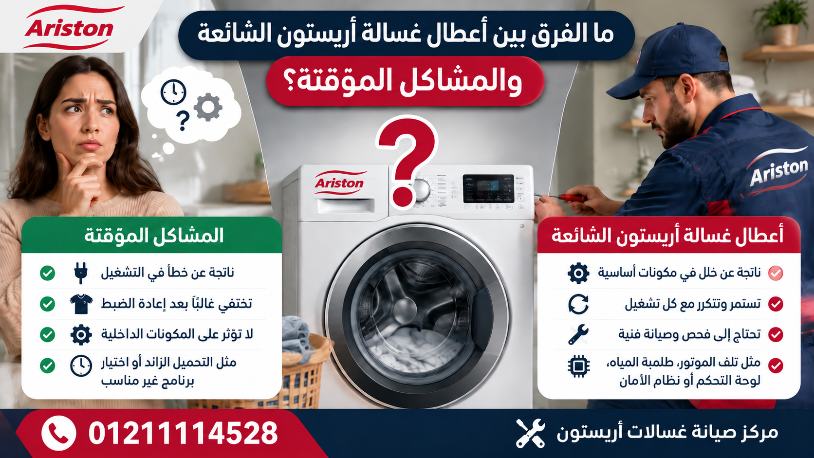 ما الفرق بين أعطال غسالة أريستون الشائعة والمشاكل المؤقتة؟